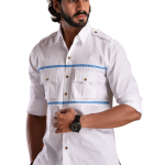 White Hunting Shirt Blue Strip - Premium Sophisticated Style | Jaipurio